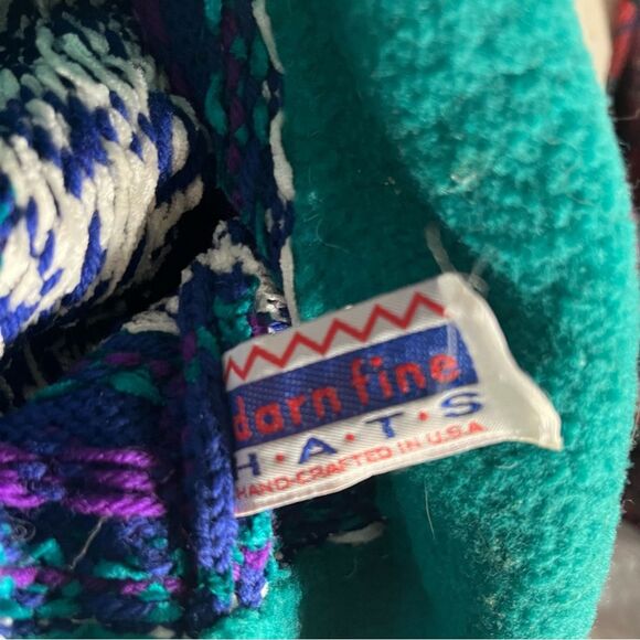 DARN FINE HATS Wool Acrylic Winter Hat Beanie Fair Isle Blue White Teal VINTAGE - Picture 6 of 7